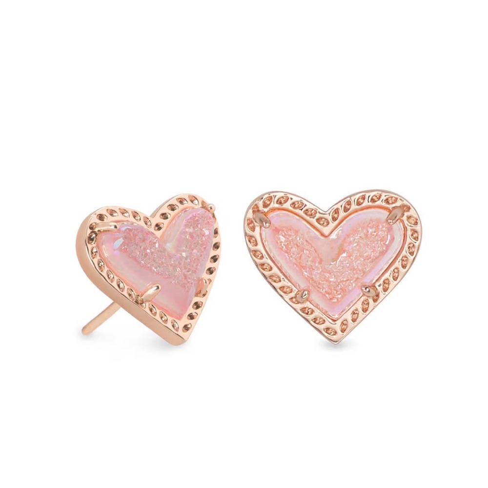 Kendra Scott Gold and Pink Drusy Heart Ari Stud Earrings